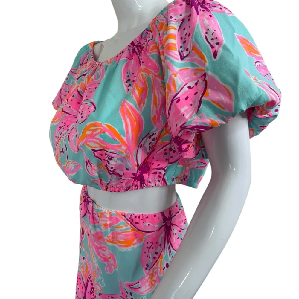 Lilly Pulitzer dress set Elegant Pink sea Blue peekaboo style unique sz L NWT - Picture 7 of 16